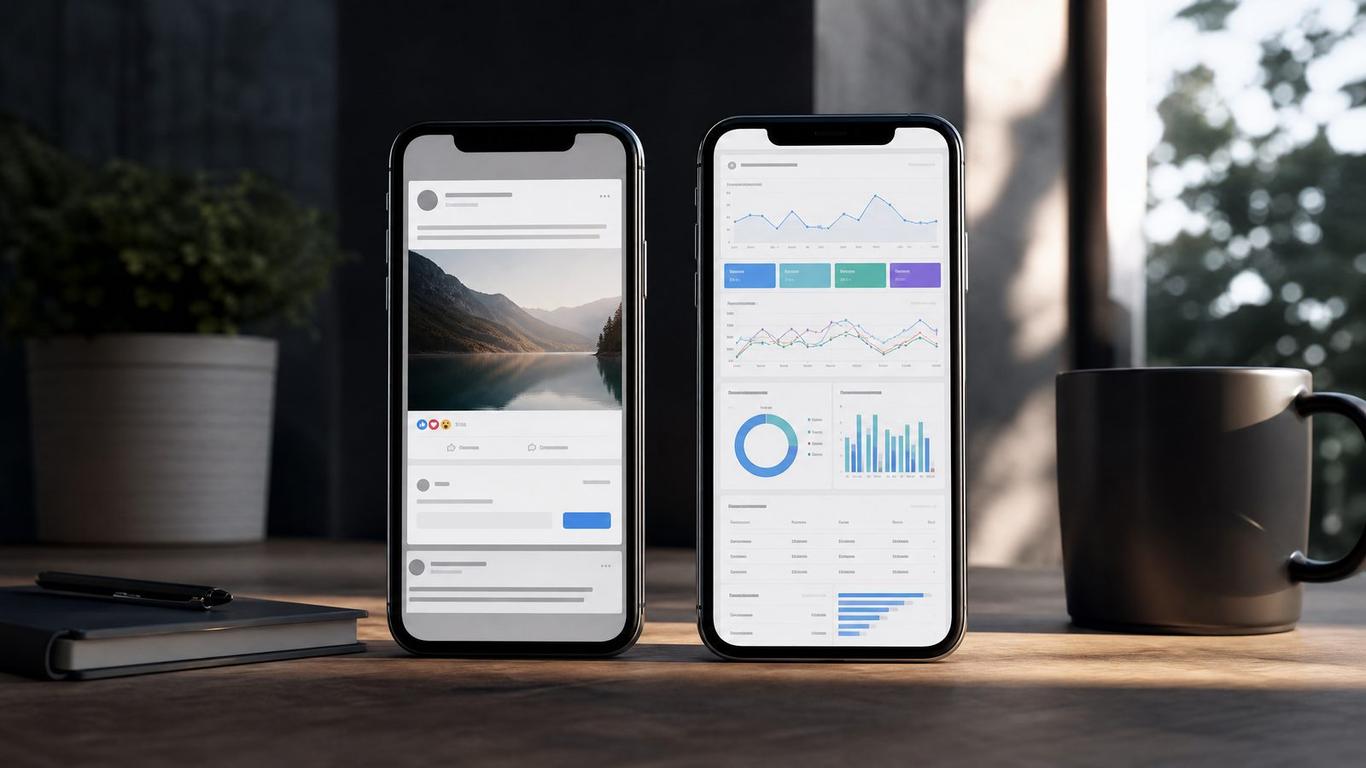 A side-by-side comparison of a boosted post on a phone and Ads Manager on a laptop screen.