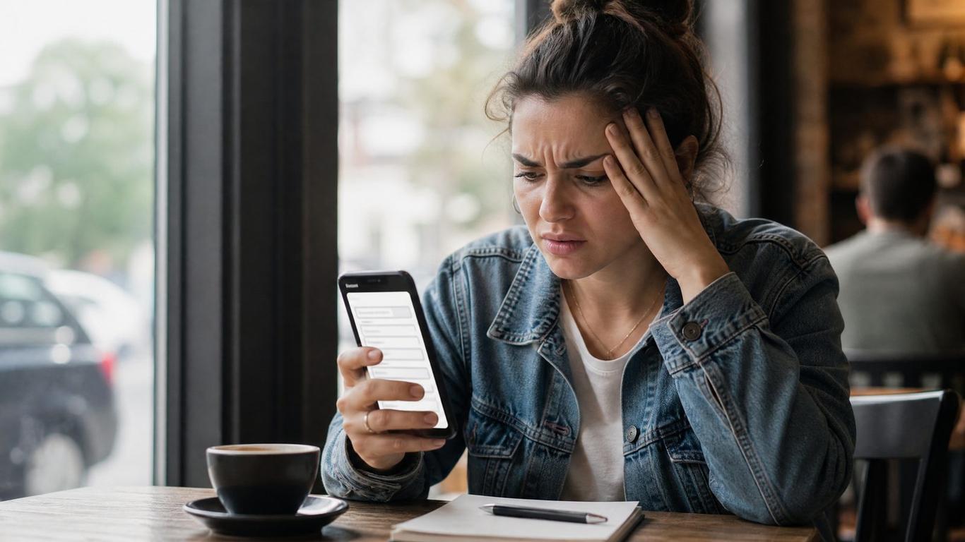 A frustrated user looking at a complicated salon booking form on a mobile phone