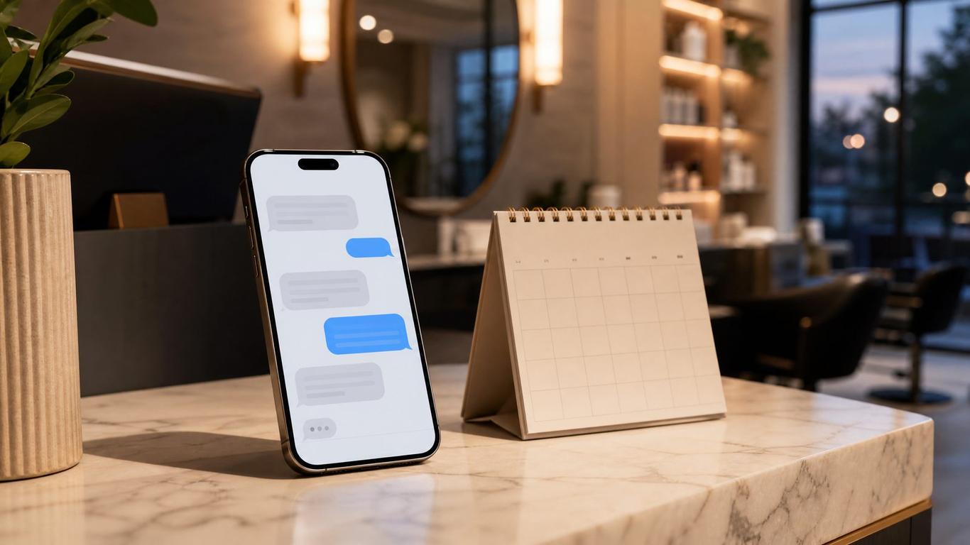 Timeline of follow-up text messages to a salon inquiry over 48 hours on a phone