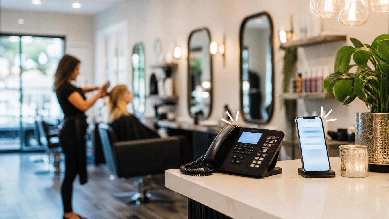 Phone screen showing an automated missed call text back conversation for a salon
