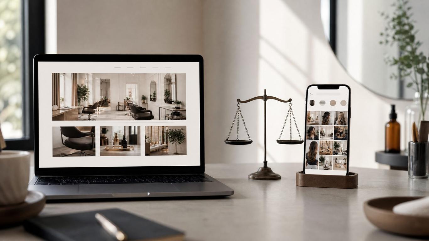 Salon website vs instagram on laptop and phone screens