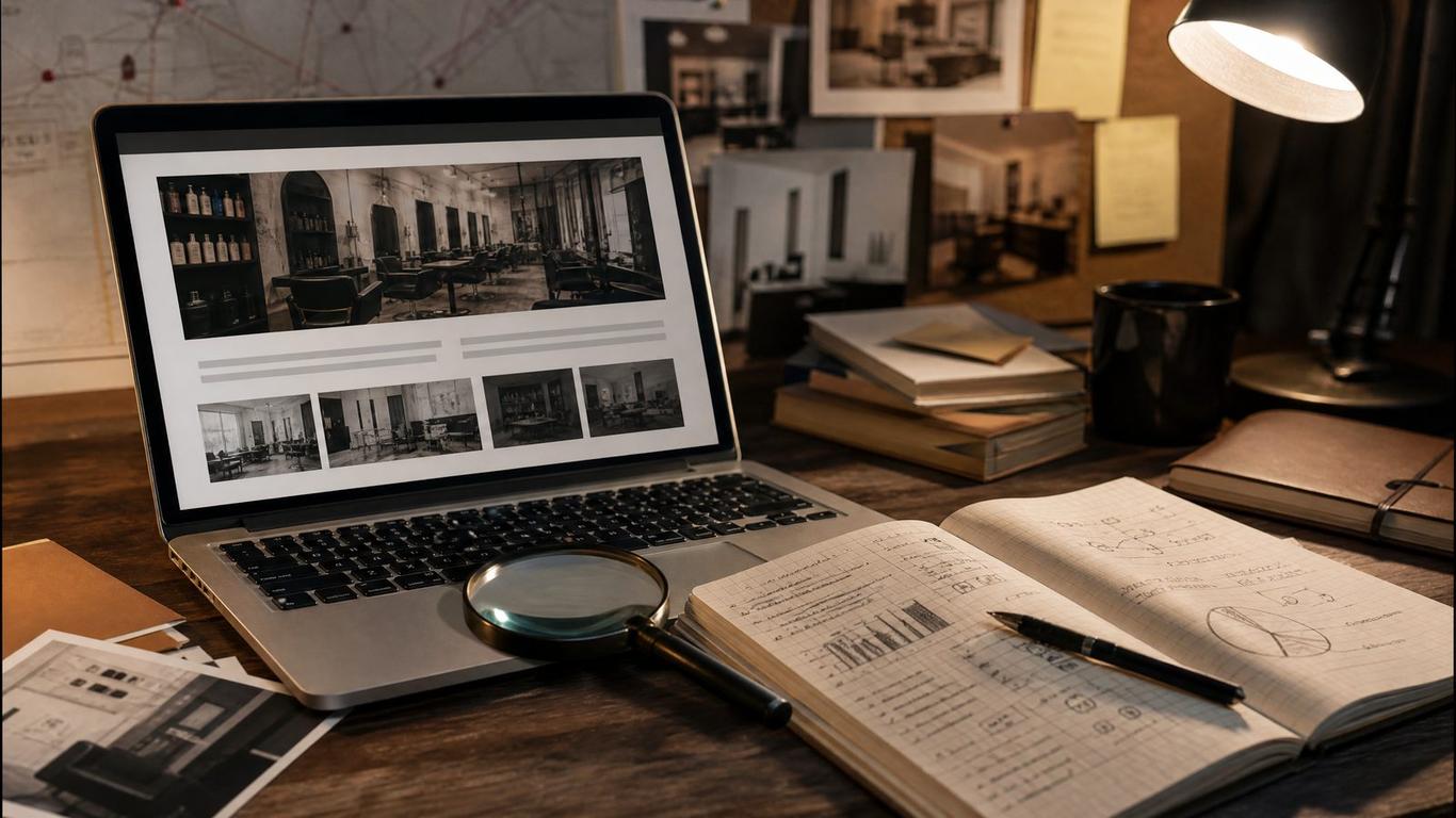 A laptop screen showing a competitor SEO analysis for a salon