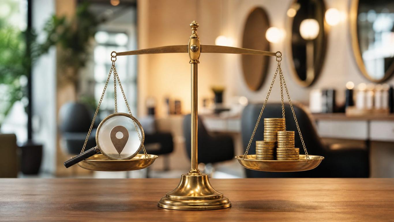 Balance scale comparing salon SEO and paid advertising investment