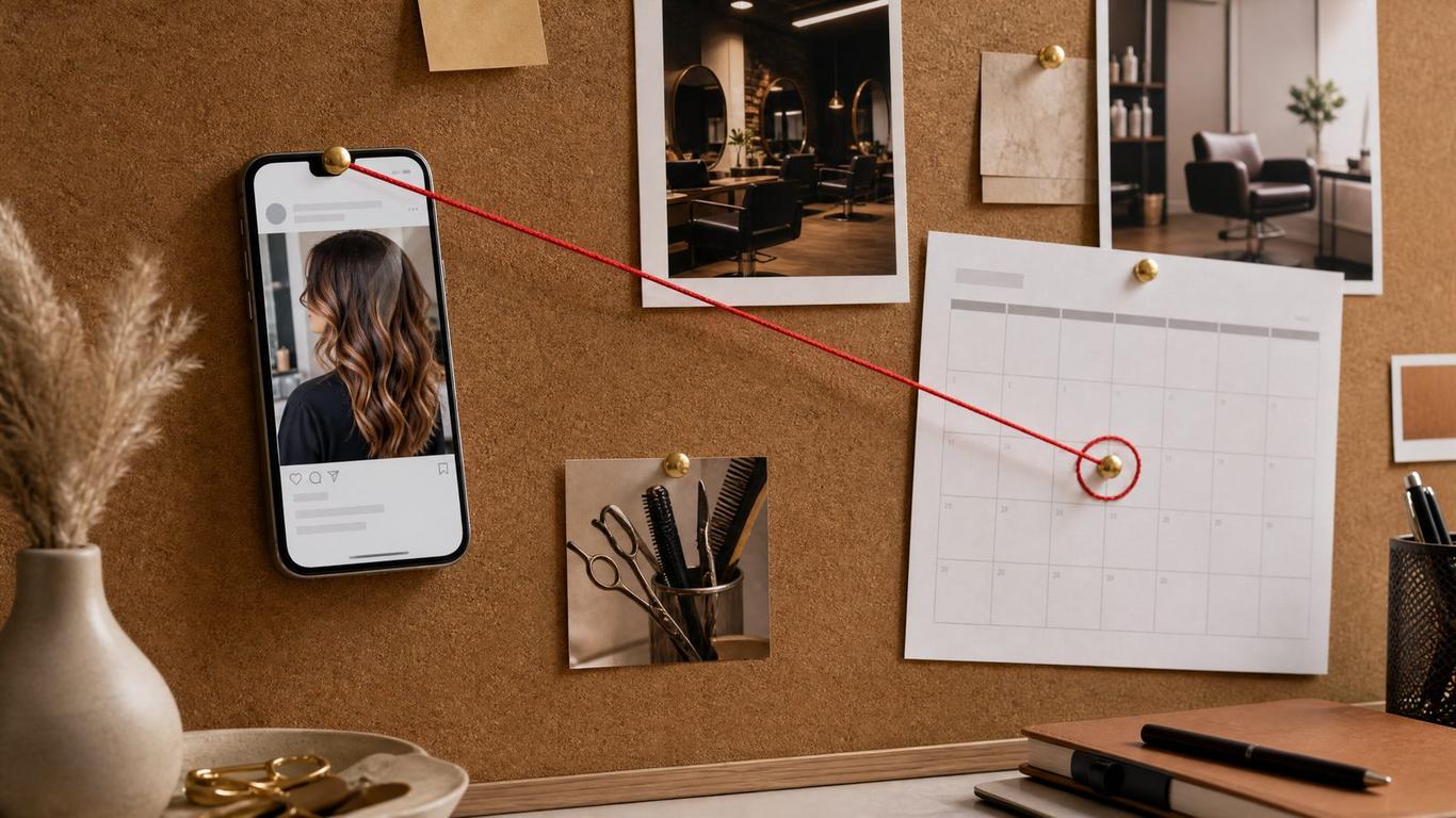 Laptop showing ad dashboard next to a phone with a salon booking screen
