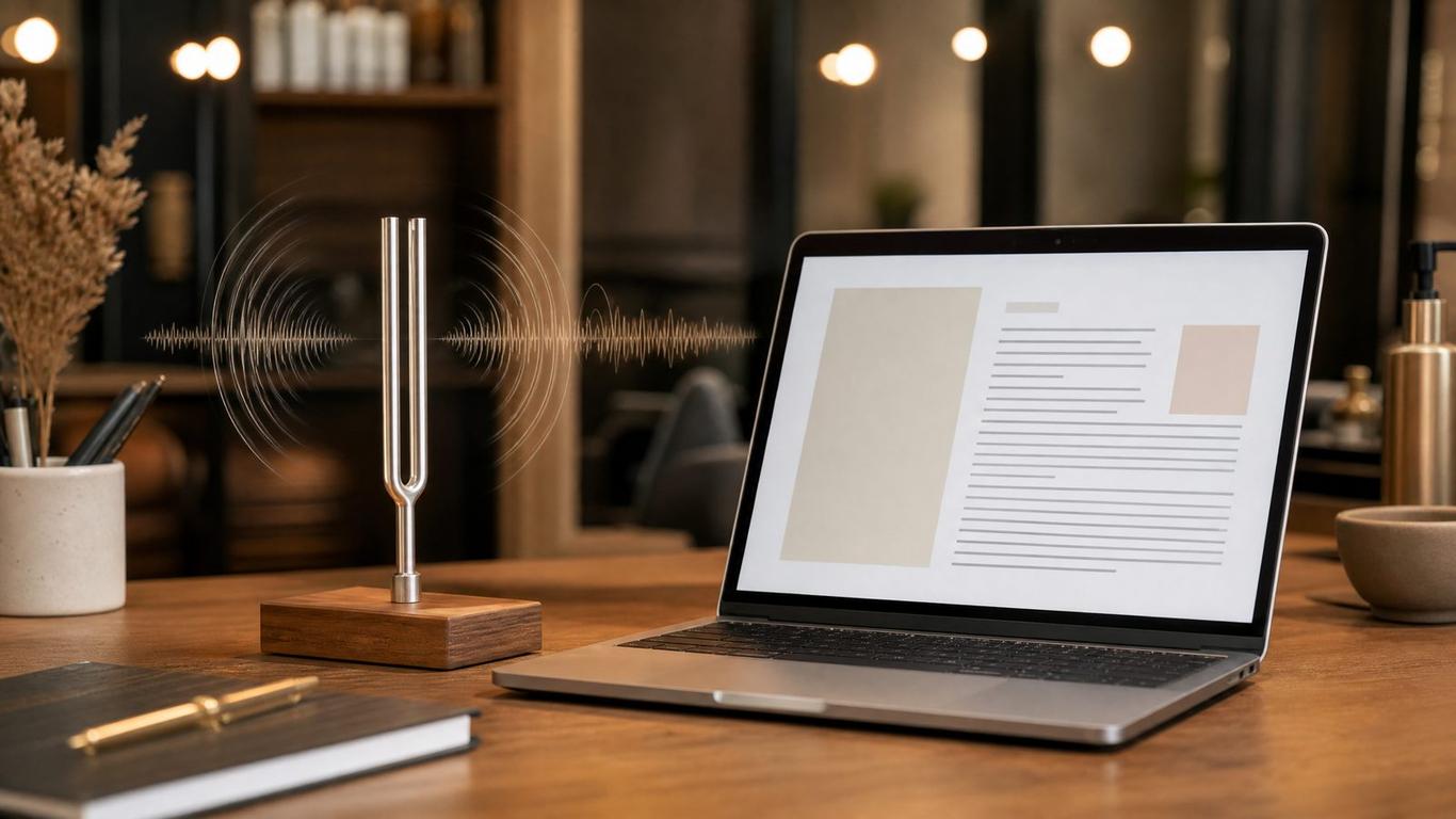 A laptop screen showing AI generating salon brand voice guidelines